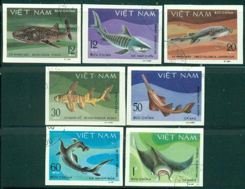 Vietnam- Fish Shark 1980 Sc 1070-77 Complete Set IMPERFORATE