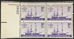 923 3c  First Steamship to Cross Atlantic Plate Block Mint NH OG VF/XF