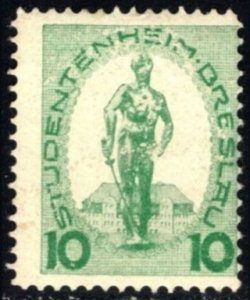 Vintage Germany Poster Stamp 10 Pfennig Student Residence Charity Breslau (Grn)