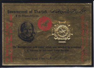 Sharjah # MIBlock106, Frank Borman, Red Overp, Gold Foil Souvenir Sheet. Mint NH