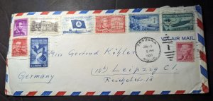 1957 USA Airmail Cover Tarzana CA to Leipzig Germany Getrud Kohler