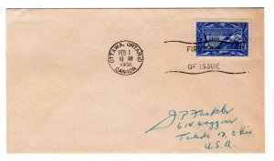 Scott 302, $1 blue, FDC, fishing resources, VF, Canada Postal Stamp