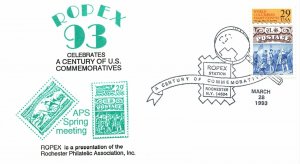 CACHET EVENT COVER ROPEX '93 CELEBRATES A CENTURY OF COMMEMORATIVES ROCHESTER NY