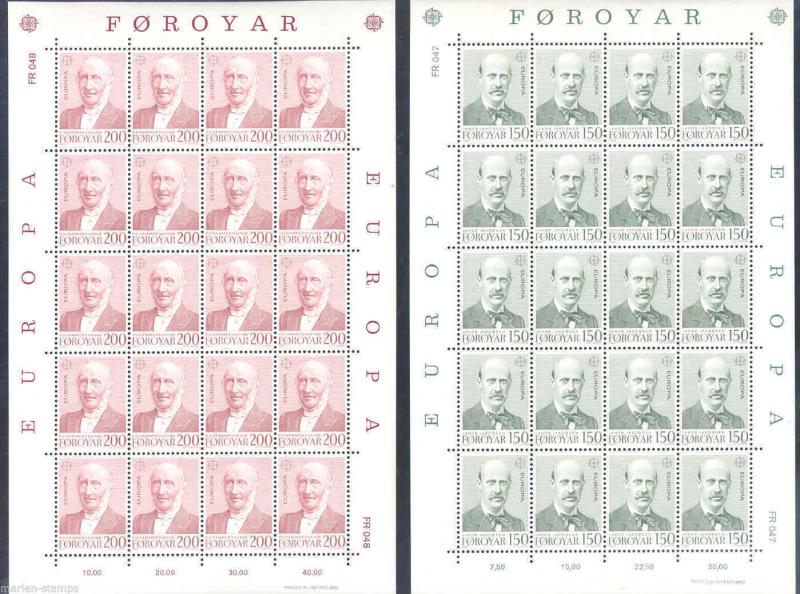 FAROE ISLANDS LOT OF 18  EUROPA COMPLETE SHEETLET SETS OF TWENTY  STAMPS MINT NH 