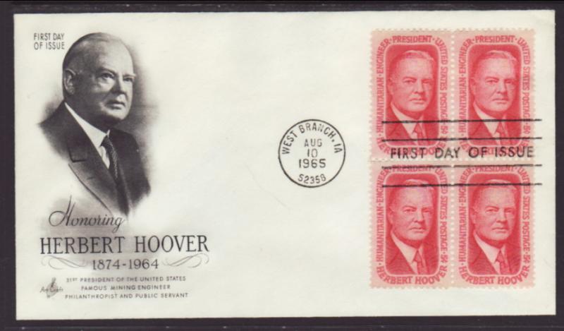 US 1269 Herbert Hoover B/4 Artcraft U/A FDC