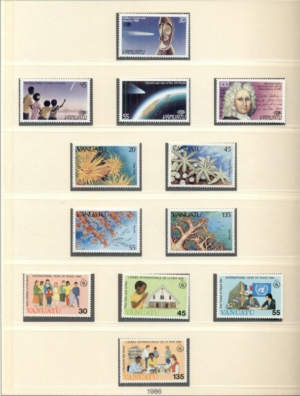 VANUATU 1980-1989 ON LINDNER HINGELESS PAGES, NEARLY COMPLETE 