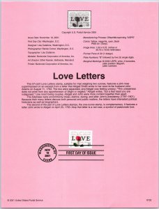 USPS SOUVENIR PAGE LOVE LETTERS 2001 A