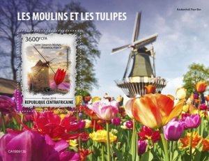 Central Africa - 2019 Windmills and Tulips - Stamp Souvenir Sheet - CA190913b