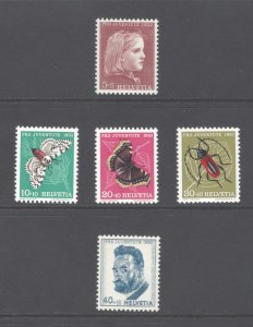 Switzerland #B227-31 (1953) Portraits,  insects VF NH