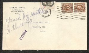 JAMAICA TO ILLINOIS USA STAMPS ENGLAND BULLDOG OFFICIALLY SEALED COVER 1941