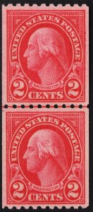 US #606 2c Carmine Washington Type I Coil Line Pair MINT NH   SCV $5.00