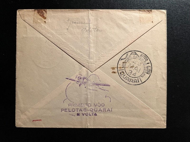 1934 Brazil Airmail First Flight Cover FFC Pelotas to Quarai VARIG Airlines