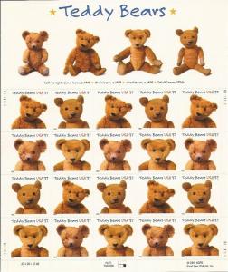 US Stamps - 2002 Teddy Bears - Sheet of 20 Stamps - Scott #3653-6