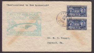 1939 foreign First Flight FAM F18-14a PAA cachet Botwood to Shediac PanAm