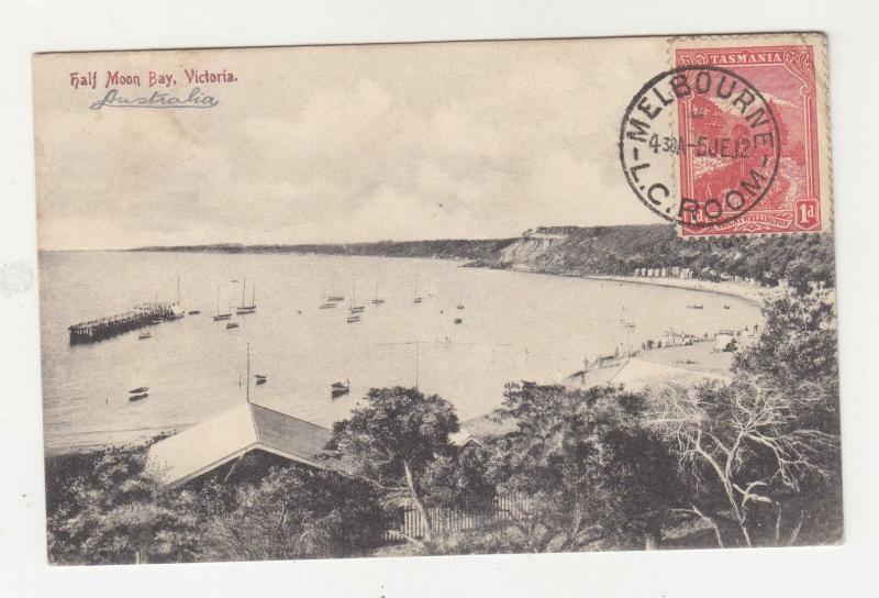 TASMANIA, 1912 ppc., Half Moon Bay, Victoria, 1d. Pictorial, MELBOURNE L.C. ROOM