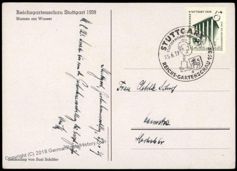 Germany 1939 Stuttgart Color Garden Show 6pf Mi692 Color PC 72987