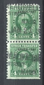 USA; 1940s early Stock Transfer Revenue issue used 4c. Pair