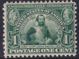 328 U.S 1907 Captain John Smith 1¢ issue MNH CV $75.00