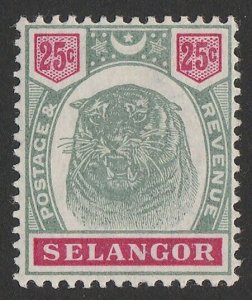 MALAYA - Selangor 1895 Tiger 25c green & carmine.