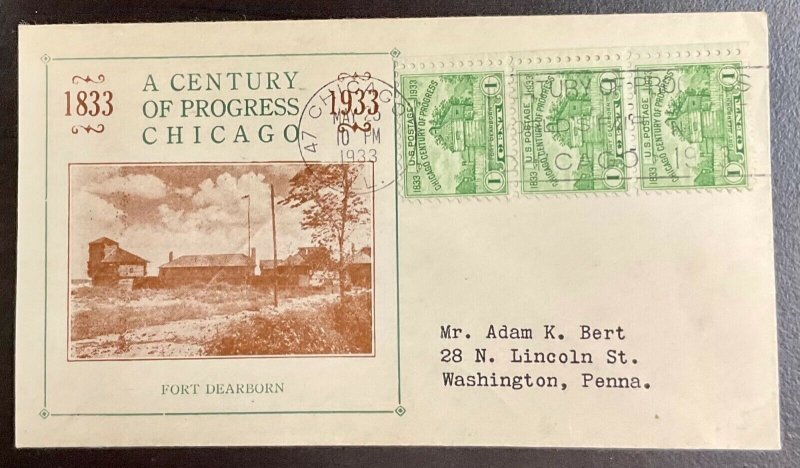 728 Adam K. Bert Cachet 1933 Chicago Century of Progress,  Fort Dearborn FDC 2a