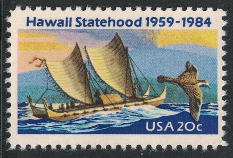 Scott 2080- Hawaii Statehood, Canoe, Plover, Mauna Loa- 20c MNH 1984- mint stamp