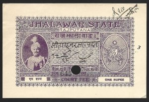 Indian States India JHALAWAR Court Fee Revenue 1R Purple Fine Used-