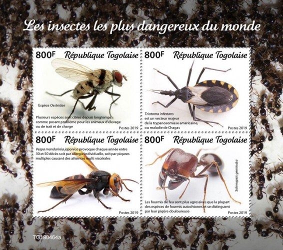 Togo Stamps 2019.- The most dangerous insects in the world.