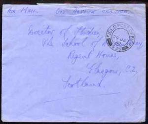 Palestine 1947 On Active Service cover to Scotland cancel...