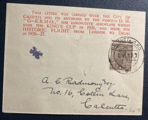 1927 Calcutta India Early Airmail Cover Carried On DH G Diminutive Airplane