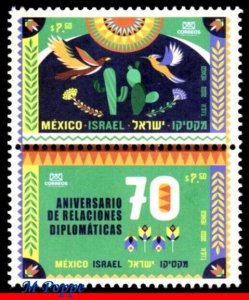 22-22 MEXICO 2022 JOINT ISSUE WITH ISRAEL, DIPL. RELATIONS, CACTUS, BIRDS, MNH