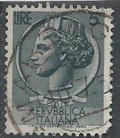 Italy 626 (used) 5 lire Italia, gray (wtmk 277) (1953)