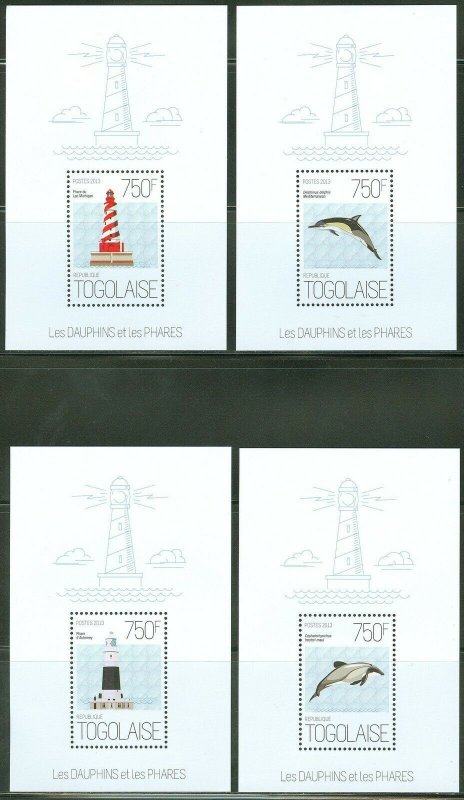 TOGO 2013  DOLPHINS AND LIGHTHOUSES  SET OF  FOUR SOUVENIR SHEETS MINT NH