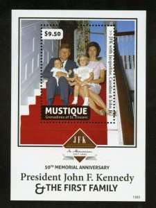 MUSTIQUE PRESIDENT JOHN F. KENNEDY AND THE FIRST FAMILY SOUVENIR  SHEET MINT NH