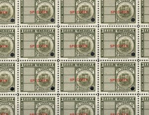 VENEZUELA ABNCo TELEGRAPH Stamps 2b *SPECIMEN* BLOCK {20} Mint UM MNH MF154