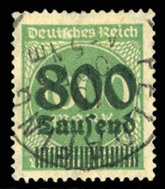 Germany #268 (Mi. 308Ab) Cat€65, 1923 800th m on 1000m bright green, used, ...