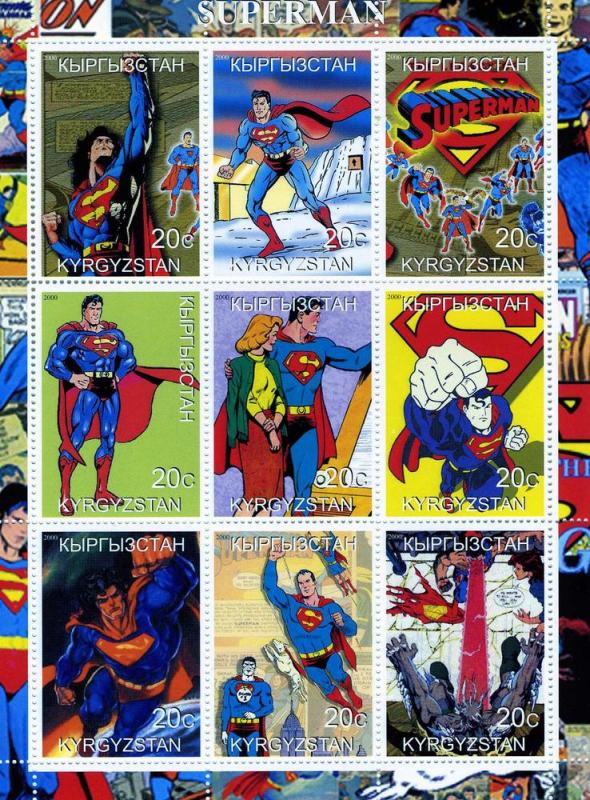 Kyrgyzstan 2000 SUPERMAN AMERICAN COMIC BOOKS Sheet (9) Perforated Mint (NH)