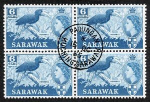 SARAWAK SG206 1964 6c Greenish Blue Wmk w12 CDS Block Cat 20 pounds