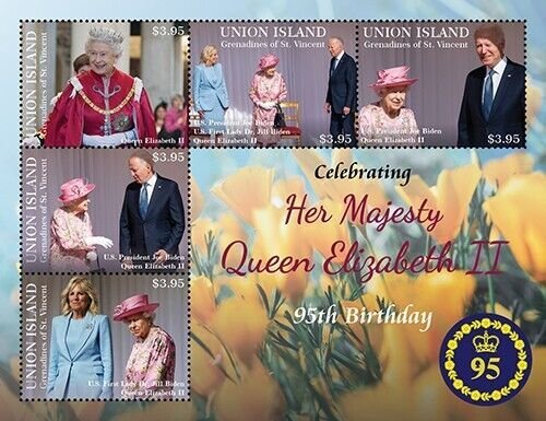 Union Island 2021 - Queen Elizabeth II, 95th Birthday, Biden - Sheet of 5v - MNH