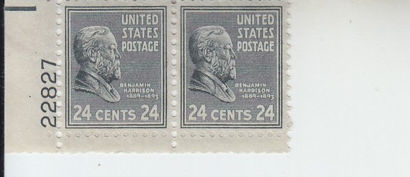 1938 USA Benjamin Harrison P# Pair (Scott 828) MNH
