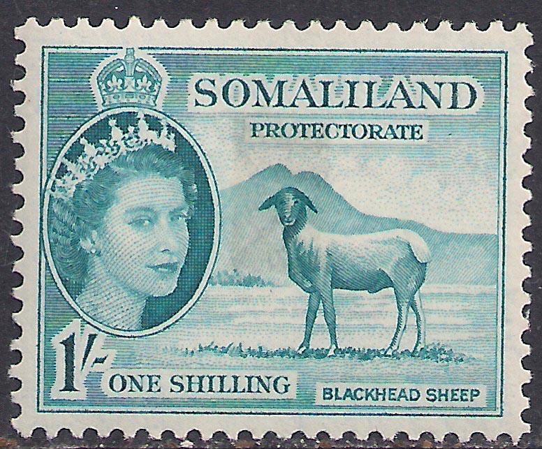 Somaliland 1953 - 58 QE2 1/-d Light Blue MM SG 144 ( R1030 )