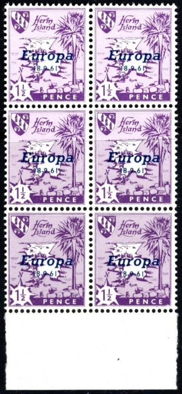 1961 Herm Island Cinderella 1 1/2 Pence Europa 1961 Overprint Block/8