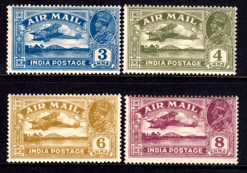 India 1929 KGV Airmail 2a-8a Mint MH SG 221-224 CV £29.25