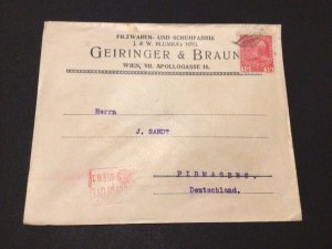 Austria to Pirmasens 1915 Machine factory  stamps cover Ref 59460
