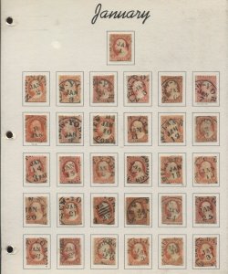 1851 3¢ Complete Calendar Collection 11 & 11A of 366+ Stamps with BLACK CANCELS