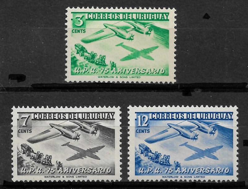 Uruguay 1950, 75th Anniversary, UPU issue,Sc # 598-600,VF Mint Hinged*OG (MB-2)