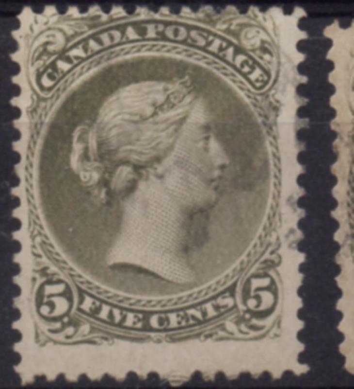 Canada Sc 26 1875 5c  large Queen Victoria stamp used