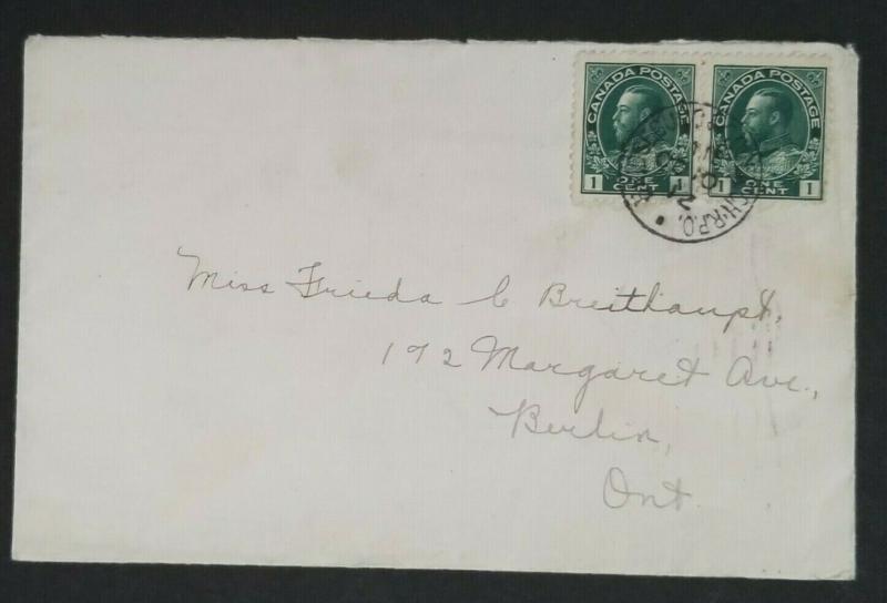 1912 Berlin Ontario Canada RPO Railway Post Office Railroad Cover 