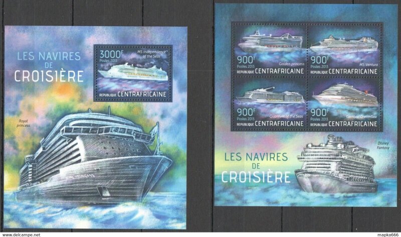 2013 Central Africa Transport Cruise Ships Navires De Croisiere Kb+Bl ** Ca709