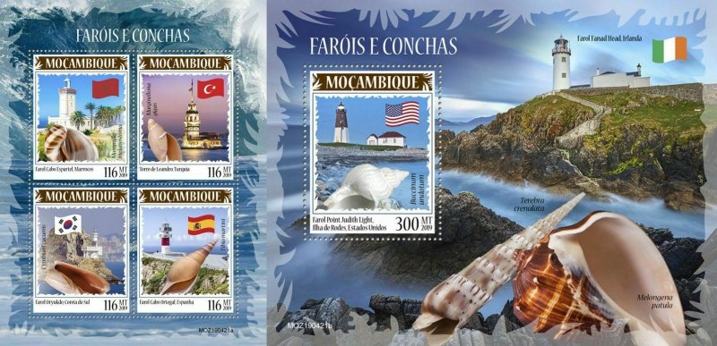 Z08 IMPERF MOZ190421ab MOZAMBIQUE 2019 Lighthouses and shells MNH ** Postfrisch