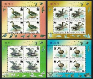 Korea Birds WWF Swan Goose 4 Sheetlets 2004 MNH SC#4399-4402